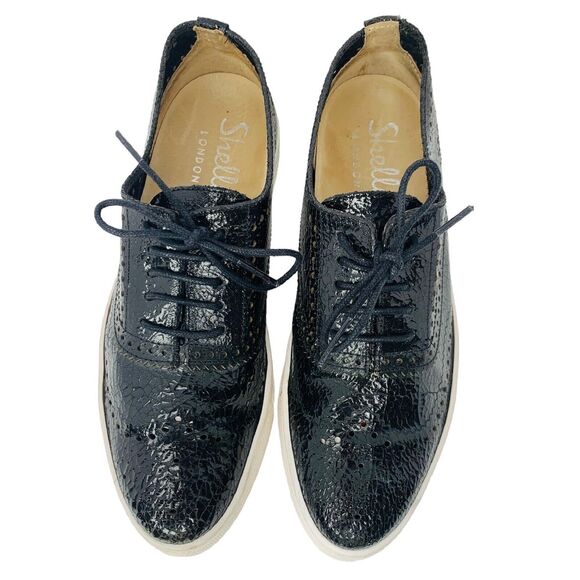 Shellys London Kimmie Black Perforated Leather Oxford Sneakers Shoe EU 37 US 6.5 - Picture 2 of 9